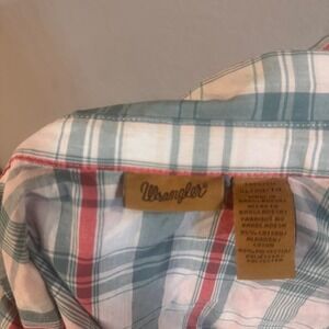 Western Plaid Snap Button Long Sleeve Shirt Mens Size Medium Red Green White